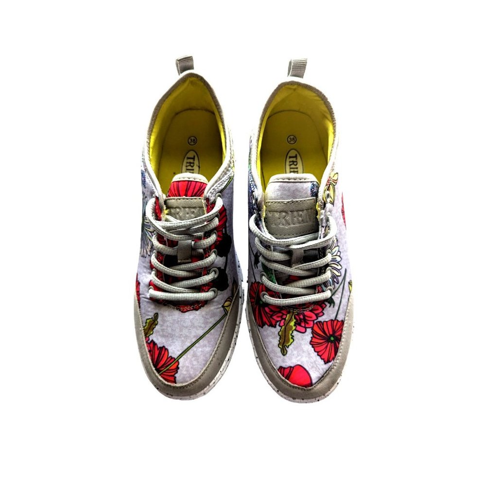 Trien shoes Floral Print on Gray  US Sz 7 EU Sz38  Wedge Sneakers - Picture 2 of 8